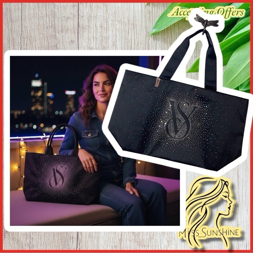 Victoria’s Secret NEW - RARE HTF wide Tote bag - Rhinestone front, satin body